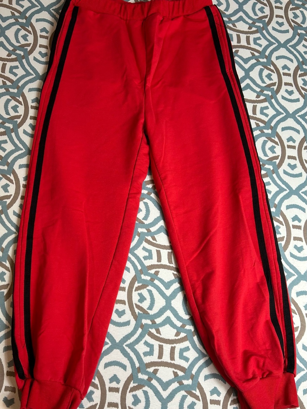 Kids Red Jogger Pants with Black Side Stripes